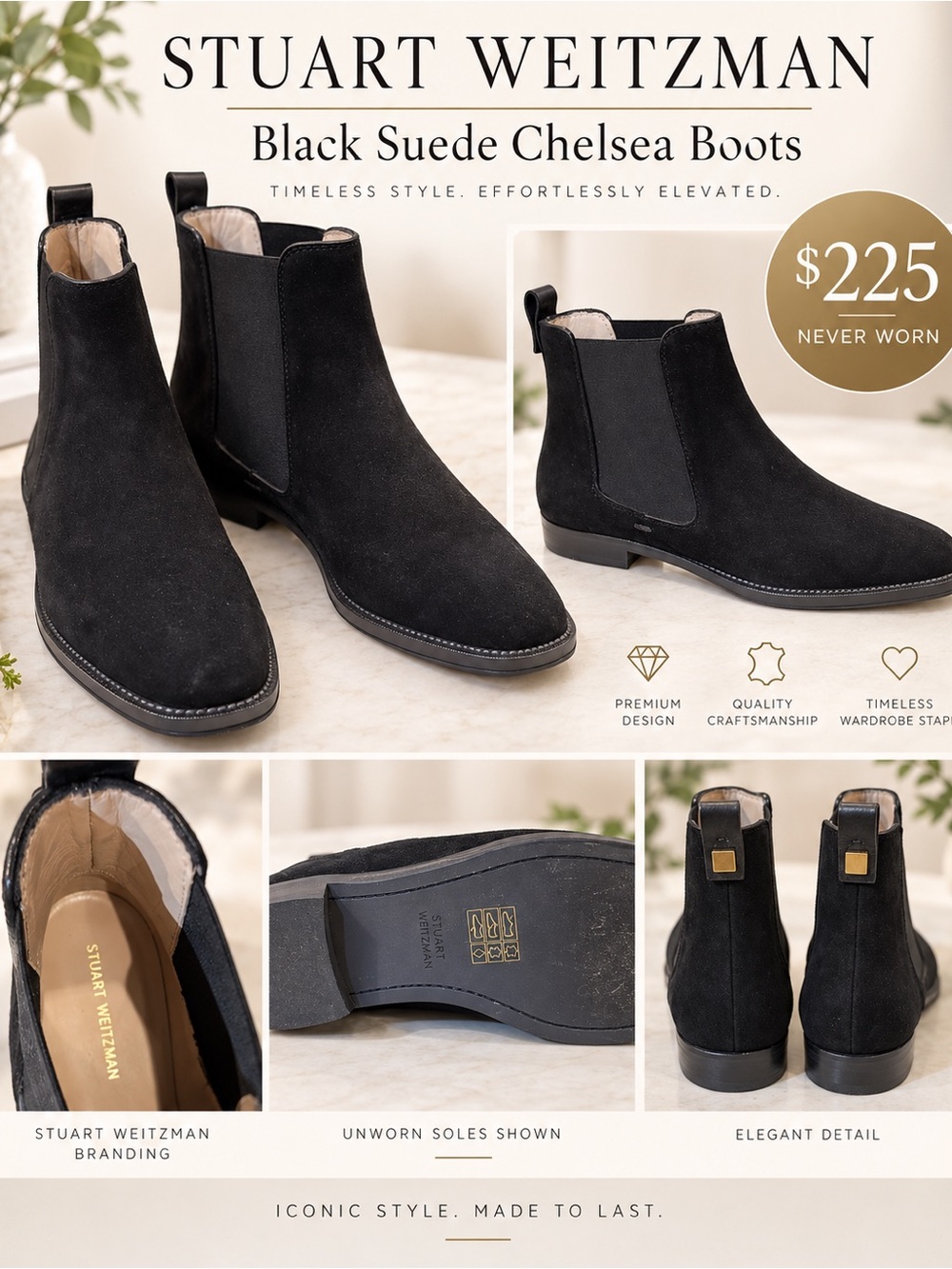 Stuart Weitzman Black Suede Chelsea Boots - women’s